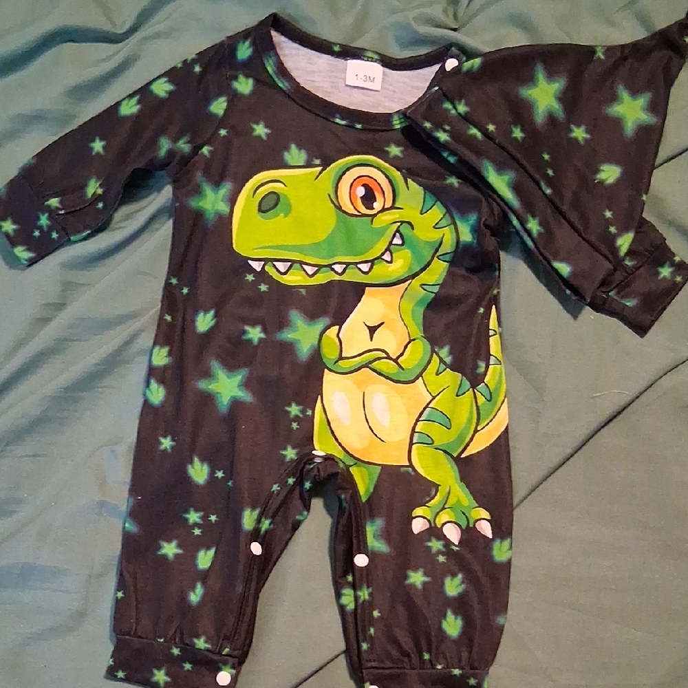 Dinosaur Print Kids One Piece - Green and Black